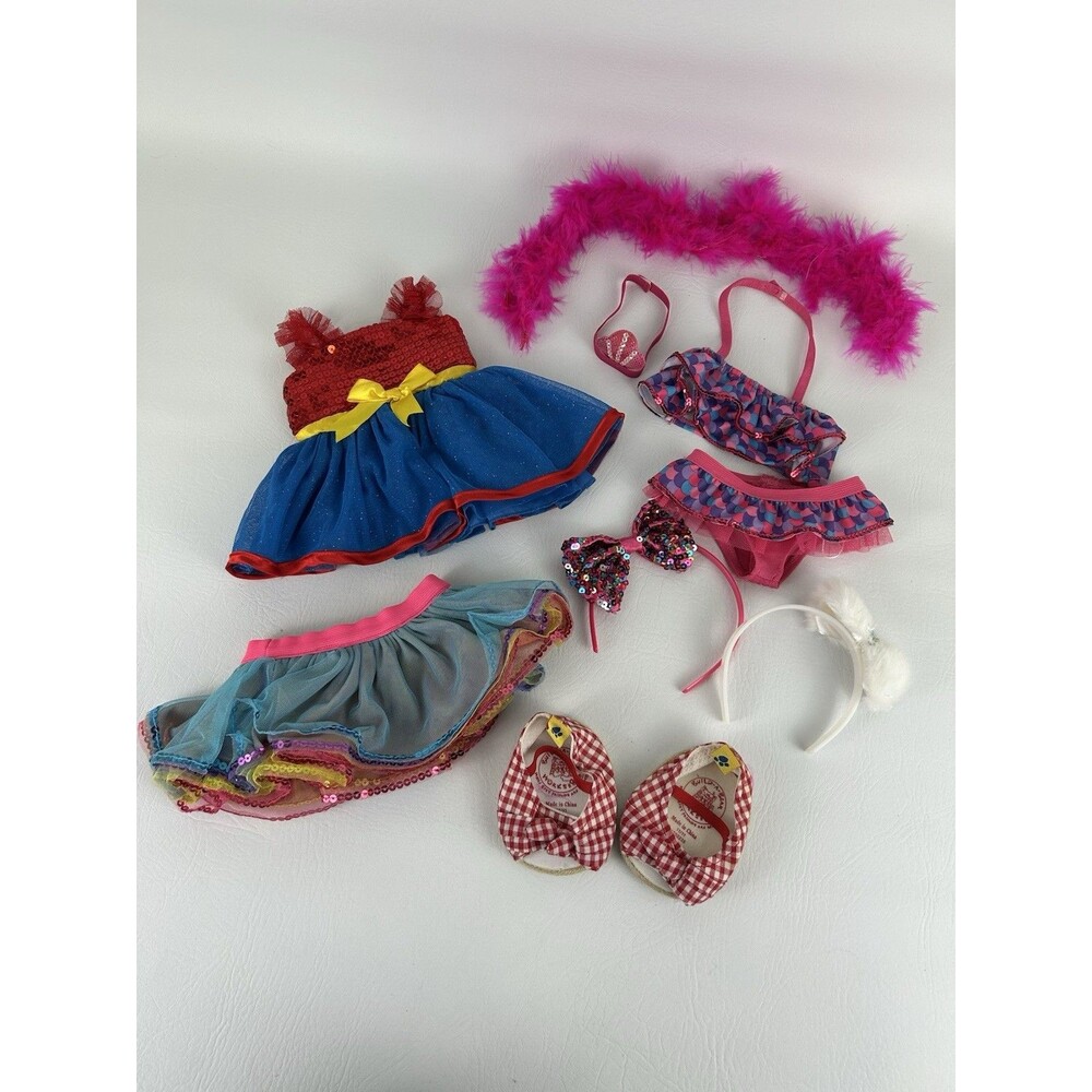 Build A Bear Clothing Lot Girls Outfit Bundle Snow White Dress Swimsuit Shoes